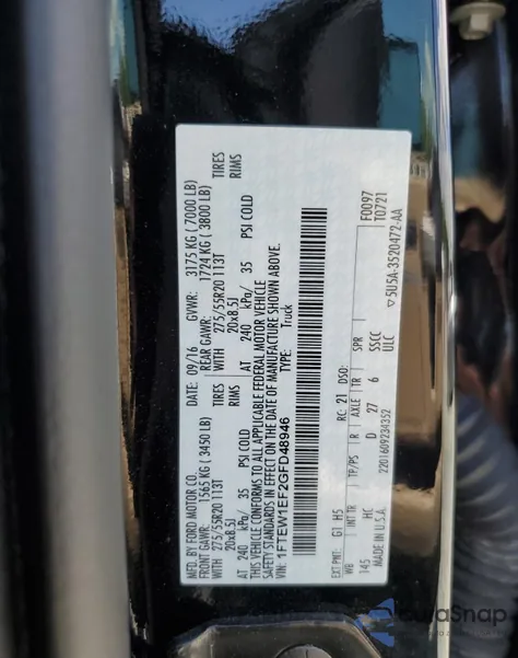 2016 Ford F150 Supercrew from USA, damaged, VIN 1FTEW1EF2GFD48946